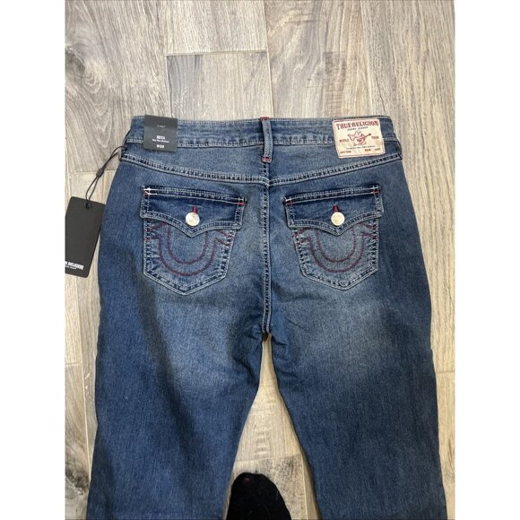 True Religion Jeans Becca Red Stitch Mid Rise SN Flap Boot Cut Women’s Size 29 - Picture 2 of 10